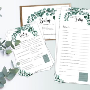 Set baby shower Consigli e biglietti augurali "Eucalyptus" | Baby shower | gioco | divertimento | Gravidanza | Regalo | Sorpresa