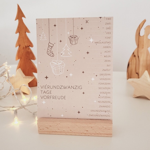 Adventskalender "Vierundzwanzig Tage Vorfreude" zum Abschneiden | Postkarte | A6 | Advent | Geschenk | kalorienfrei | Vorfreude