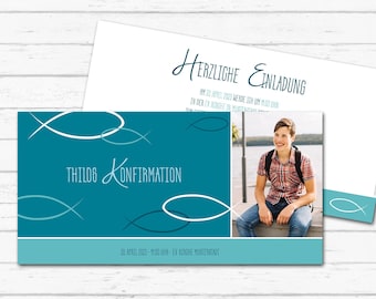 Invitation "Fische blau" | Map | modern | Invitation card | Confirmation | Communion | Baptism | Confirmation | Youth Consecration