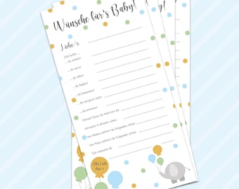 Baby-Wünschekarten "Elefant" | Babyparty | Schwangerschaft | Überraschung | Karten | Set | Freude