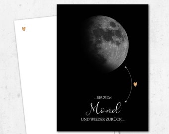 Postkarte "Bis zum Mond" | Liebeserklärung | Valentinstag | Grußkarte | Liebe