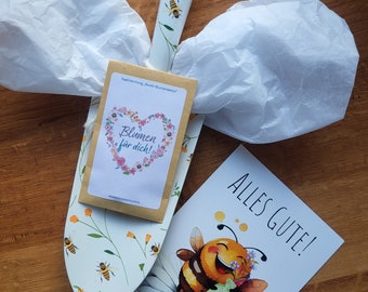 Truelle à fleurs « Abeilles » avec sachet de graines avec message