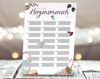 DIY Rubbel-Adventskalender HERZENSMENSCH | A4 | selbst beschriften & Freirubbeln | Advent | Geschenk | Liebe