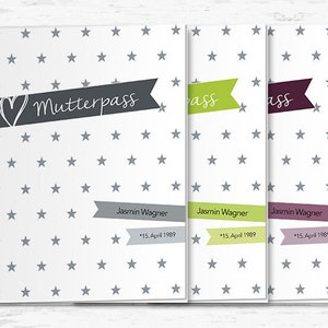 Mutterpass-Hülle personalisiert | Stars | 3-teilig | Wunschfarbe | mit Name | inkl. PVC-Umschlag | Geschenk | Schutz | Schwangerschaft