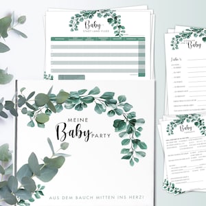 Conjunto XXL fiesta bebe "Eucalyptus" | 3 juegos | Tarjetas de consejos | Tarjetas de deseos | Libro de visitas | fiesta de bebe | Embarazo | regalo | Sorpresa