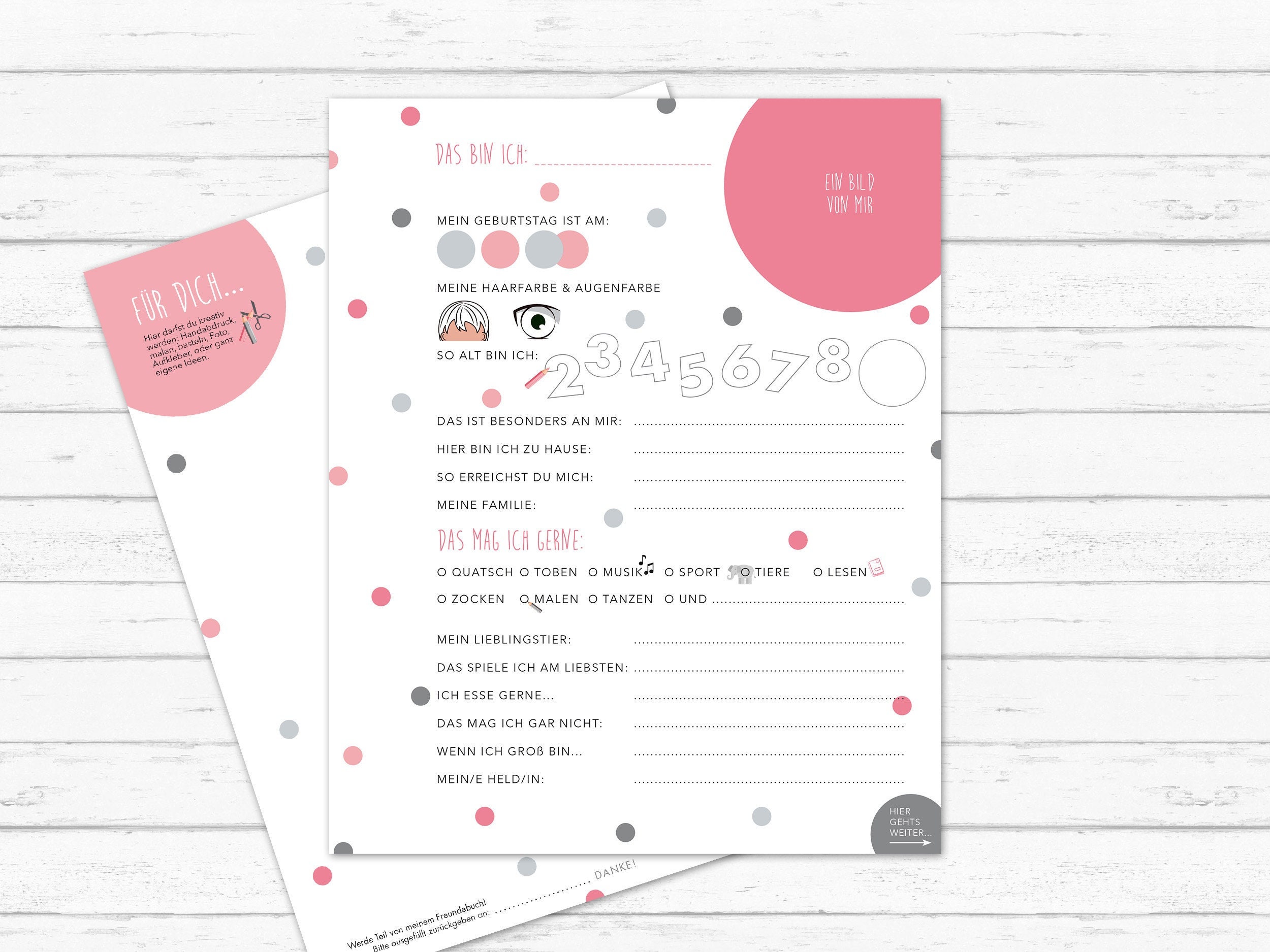 Friend book pages "DOTS GrauRosa" | Friend cards | Friend book | Folder | Daycare | Kindergarten | Friends | School | Dots