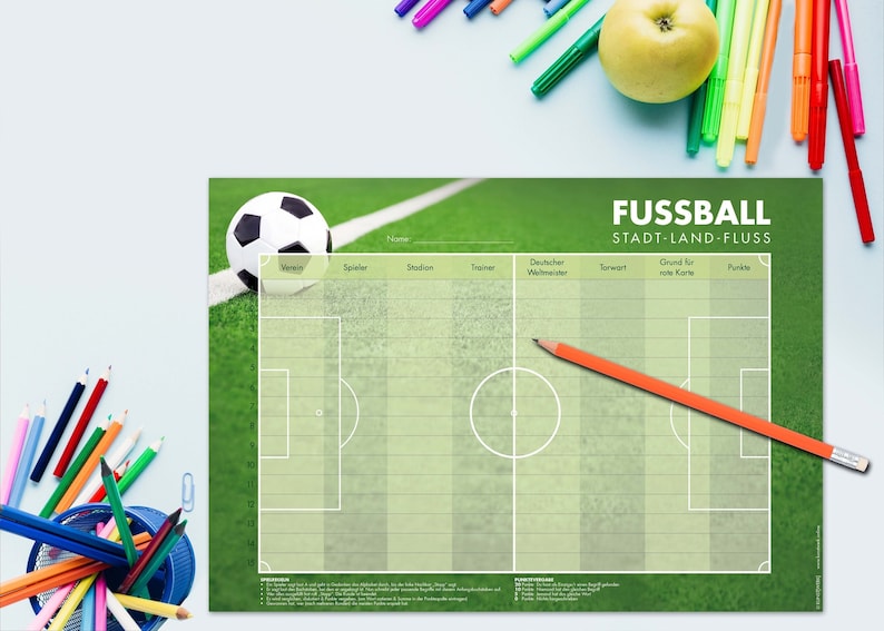 FUßBALL-StadtLandFluss A4, 50 Blatt Spiel Block Beschäftigung Klassiker EM Kinder Kreativität Lernspiel Fussball Bild 1