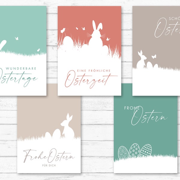 Ensemble de 5 cartes de Pâques | Pâques | Cadeau | Carte postale | Salutations de Pâques | Cadeau de Pâques