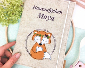 Homework booklet sleeve made of felt, custom, school child, schooling, gift, gift idea, fox, boho