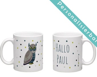 Printed cup with name, name cup, owl, personalized