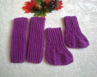 Baby knitting set of socks and leg warmers made of merino wool legwarmer and socks