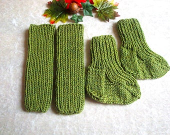 Set da maglia per bambini composto da calzini e scaldamuscoli in lana merino e calzini