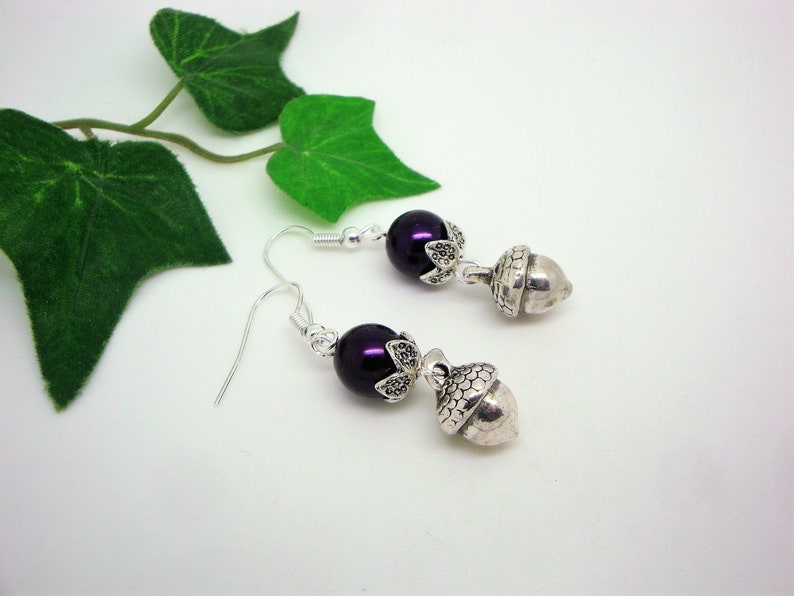 autumnal jewelry set acorns acorns earrings and pendant with ribbon