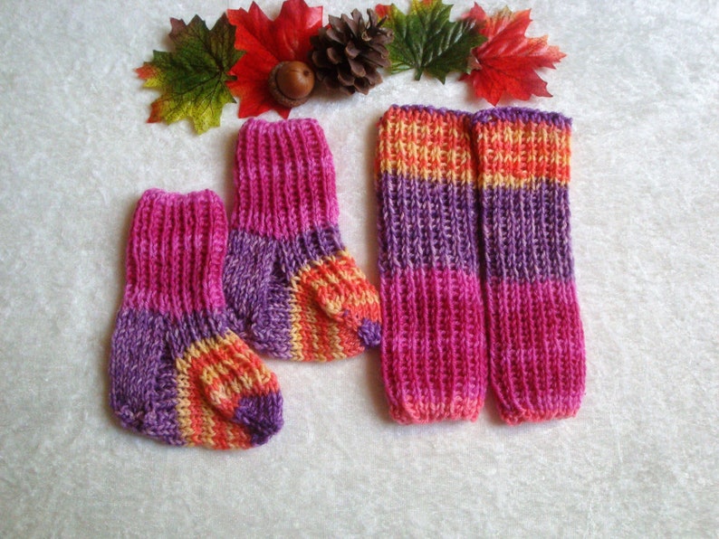 Baby knitting set socks and leg warmers made of sock wool legwarmer and socks image 1