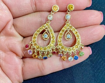 Multi-Color Sapphire 14 Karat Yellow Gold Chandelier Earrings