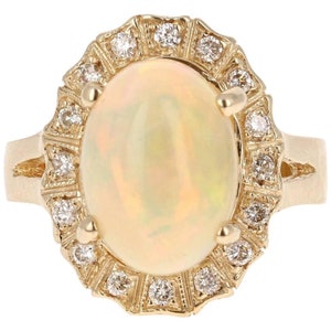 Opal und Diamant 14 Karat Gelbgold Cocktail Ring