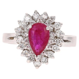 2.03 Carat Ruby and Diamond Ring - 14K White Gold, Ruby Birthstone Jewelry, Elegant White Gold Diamond Ring, Perfect for Special Occasions