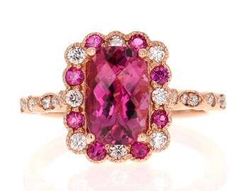 2,40 karat turmalin diamant safir 14k roséguld brudring