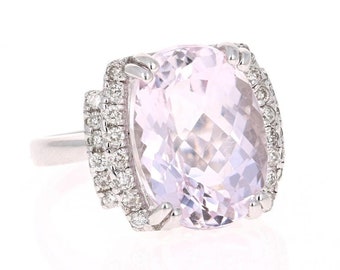 12.01 Carat Kunzite Diamond 14 Karat White Gold Cocktail Ring