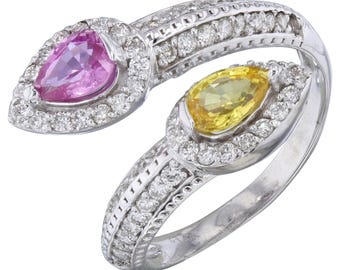 1.56 Karat rosa und gelber Saphir-Diamant-Cocktailring
