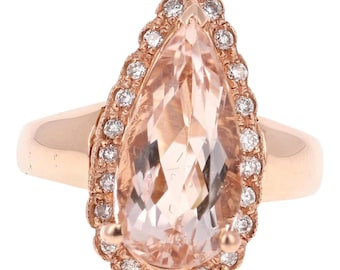 4.72 Carat Pear Cut Morganite Diamond 14 Karat Rose Gold Ring