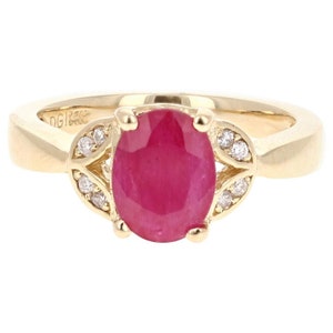 Ruby Gold Ring 1.83 Carat Diamond, 14 Karat Yellow Gold Band, Luxury Gemstone Ring, Anniversary Gift