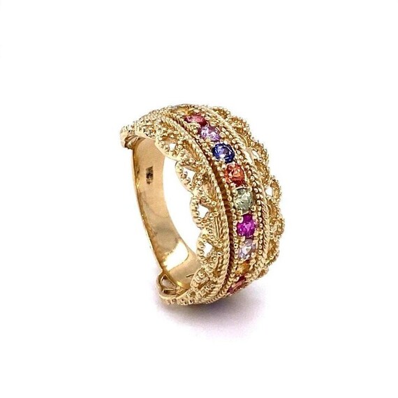 1.00 Carat Multi Color Sapphire Yellow Gold Cockt… - image 2