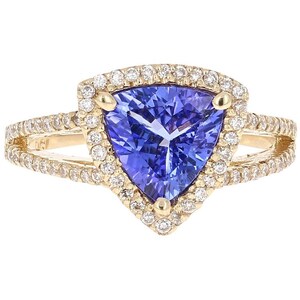 1.93 Carat Tanzanite Diamond Cocktail 14K Yellow Gold Ring