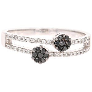 0.27 Carat Black Diamond Flower Ring 14 Karat White Gold
