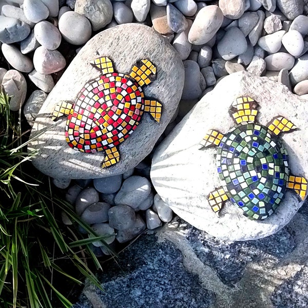 Gartendekoration Stein Schildkröte Mosaik, Mosaiksteine, rot, gelb, grün, blau