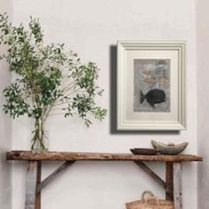 Abstract small picture with frame, acrylic painting abstract on canvas, picture with fish, modern small picture, picture for the kitchen, abstract