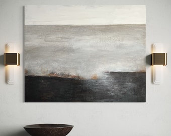 Landscape picture 80 x 100 cm, acrylic painting, in the mudflats, picture for the living room