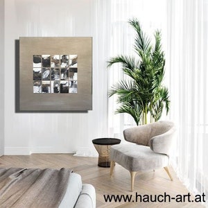 Abstract picture on stretcher frame, large picture, picture on canvas, grey picture, 80 x 80 cm, modern picture, vintage picture, large wall picture, art