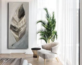 Abstract image on canvas 140x 65 cm , leaf gold white beige, large picture on stretcher, modern picture on canvas, abstract picture