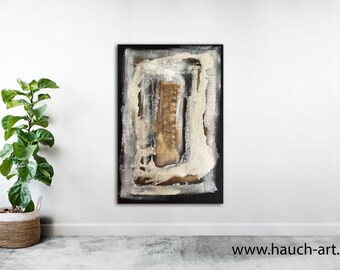 Het verborgen zeepaardje, abstract modern schilderij op brancard, 120 x 80 cm, rechthoekig formaat