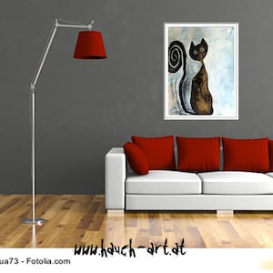 Abstract picture, picture with cat, acrylic fafab on paper, 40 x 30 cm, picture on paper, abstract painting, acrylic painting, picture, abstract, cat picture