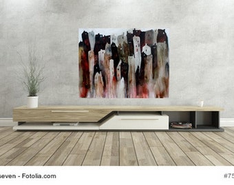 White black red acrylic painting abstract, unique, original, hand painted picture, acrylic paints, 70 x 90 cm, city, abstract painting, picture house