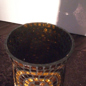 Windlicht, Mosikwindlicht, Windlicht mit Mosaiksteinen, Windlicht aus Glas, Braunes goldenes Windlicht, Vase mit Schneckenmuster kerze Bild 2