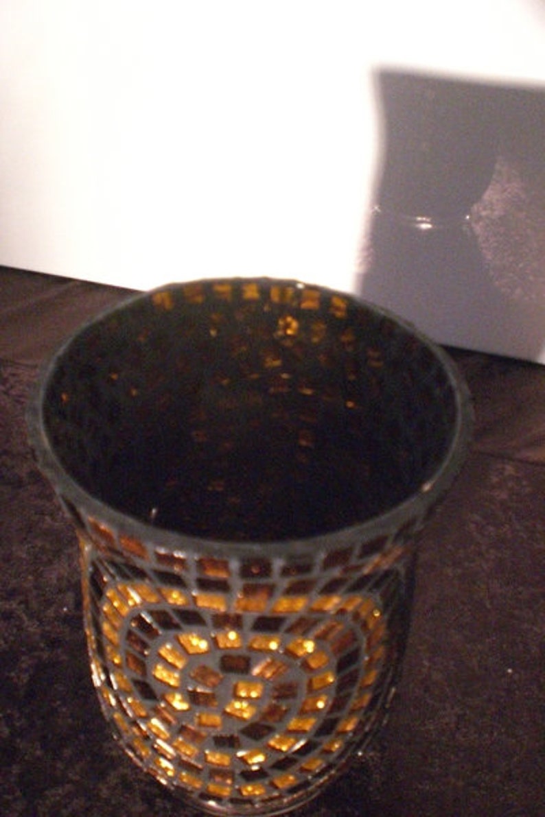 Windlicht, Mosikwindlicht, Windlicht mit Mosaiksteinen, Windlicht aus Glas, Braunes goldenes Windlicht, Vase mit Schneckenmuster kerze Bild 2