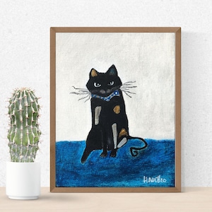 Small picture with cat, mini picture 10 x 15 cm, picture with cat, abstract cat picture, black cat, acrylic picture with cat, picture on painting board,