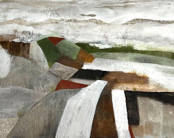 Handgemalte Kunst - Erdenzauber - Abstrakte Landschaft, 80x120cm in Beige, Braun, Rot, Terra und Grün