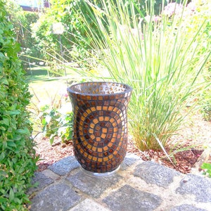 Windlight, Mosik windlight, Windlight with mosaic stones, Windlight from glass, Brown golden windlight, Vase with snail pattern candle