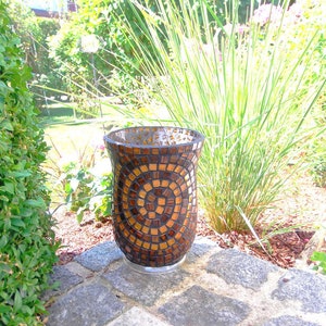 Windlicht, Mosikwindlicht, Windlicht mit Mosaiksteinen, Windlicht aus Glas, Braunes goldenes Windlicht, Vase mit Schneckenmuster kerze Bild 1