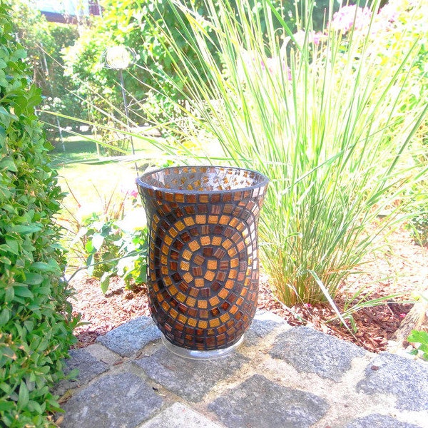 Windlicht, Mosikwindlicht, Windlicht mit Mosaiksteinen, Windlicht aus Glas, Braunes goldenes Windlicht, Vase mit Schneckenmuster kerze