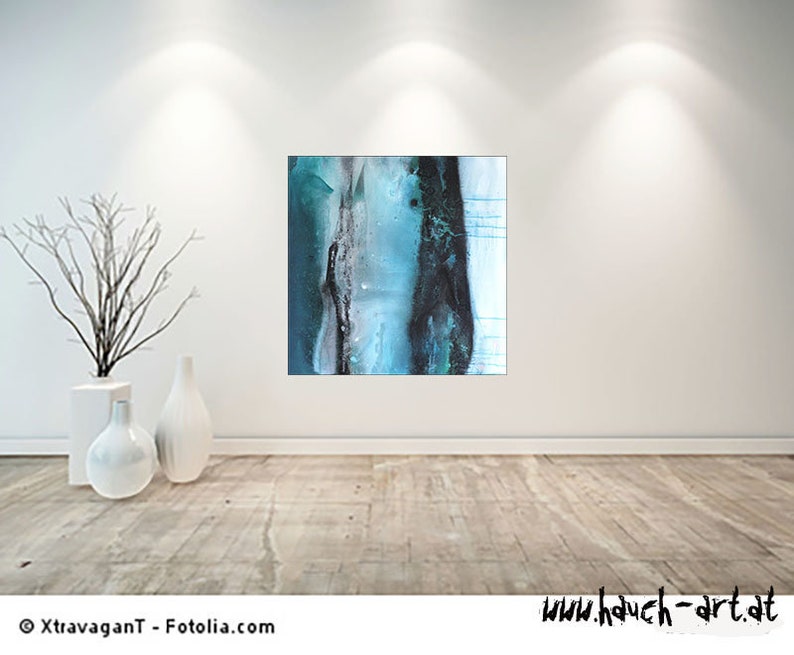 picture, abstract, acrylic painting, hand painted, turquoise, 70 x 70 cm, original, Cornelia touch image 2