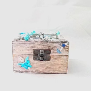 Wooden box, mosaic, gift box, jewelry container, box with mosaic stones, turquoise mosaic stones, turquoise box, casket with mosaic stones jewelry image 2