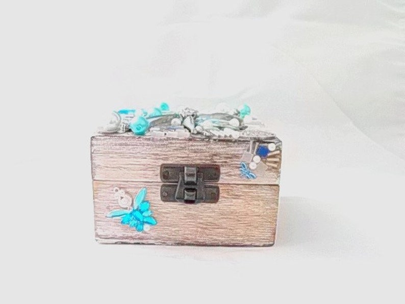 Wooden box, mosaic, gift box, jewelry container, box with mosaic stones, turquoise mosaic stones, turquoise box, casket with mosaic stones jewelry image 2