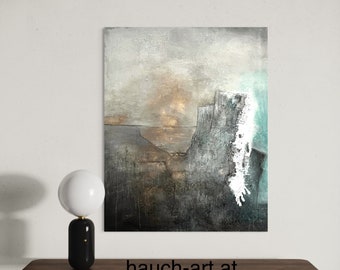 Abstraktes Landschaftsbild mit Sonnenuntergang, Bild für Wohnzimmer, Modernes abstraktes Bild auf Keilrahmen, Format 100 x 80cm