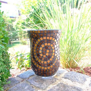 Windlicht, Mosikwindlicht, Windlicht mit Mosaiksteinen, Windlicht aus Glas, Braunes goldenes Windlicht, Vase mit Schneckenmuster kerze Bild 3