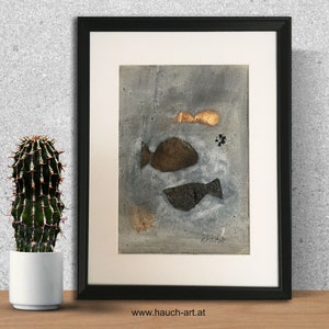Petite image dans le cadre, galerie murale, image sur papier dans le cadre noir, galerie murale, image 42 x 32 cm, image avec poissons, image dans le cadre